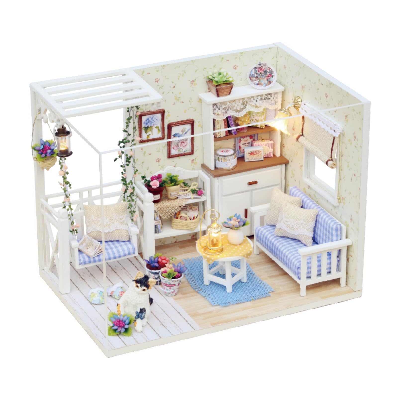 CUTEROOM Kit Miniature en Bois Fait Main de Maison de poupée de DIY - modèle de Salon de LED et Tous Les Meubles