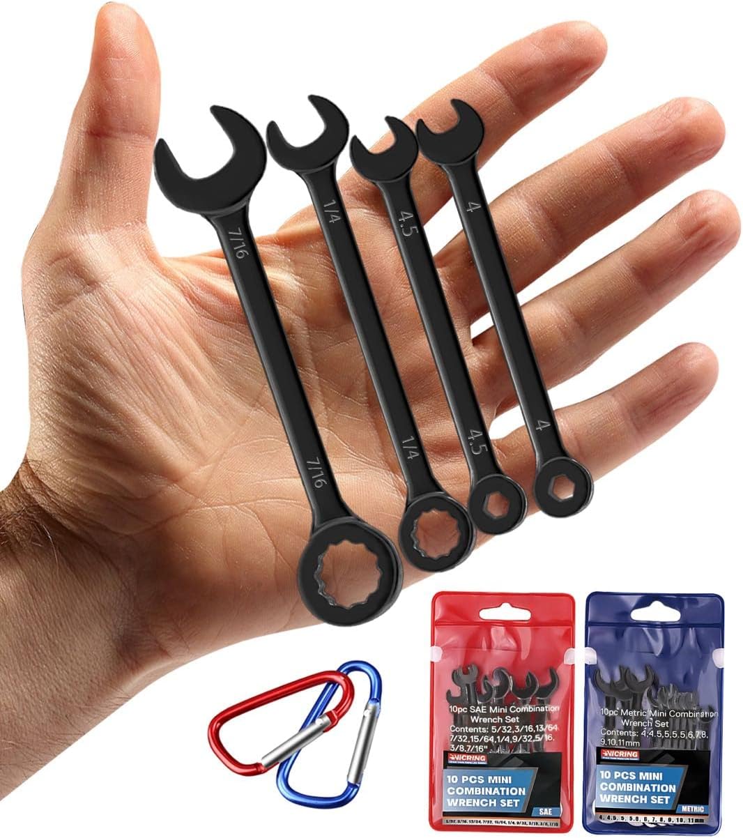 VICRING Small Wrench Set 20 Pcs Mini Wrench Set Metric SAE Ignition Wrench Set Open and Box End Wrench Set Combination Wrench Sets with Storage Pouches and Key Chains, 4mm-11mm & 5/32"-7/16"
