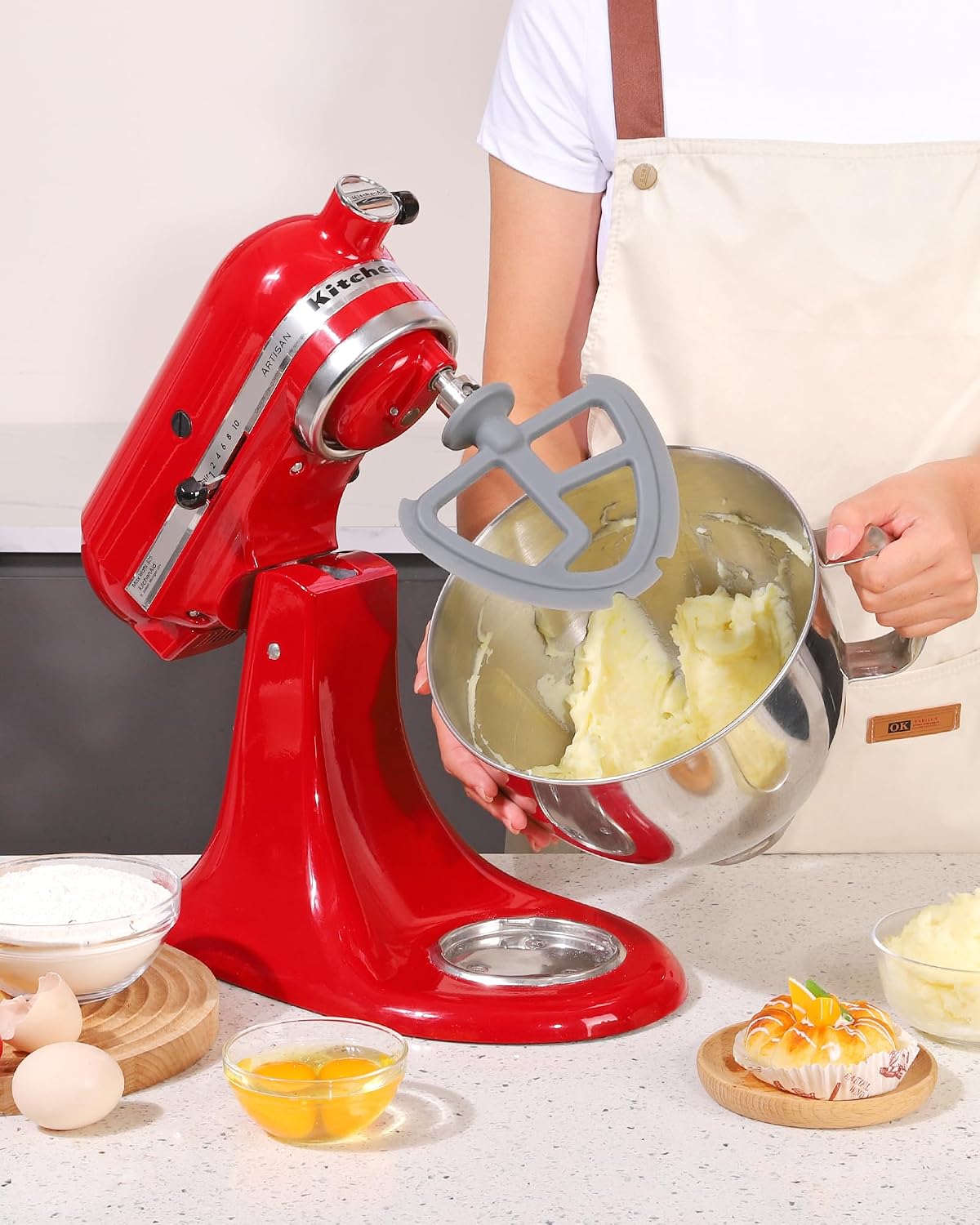 Silicone Flex Edge Beater Stainless steel Core for KitchenAid 4.5-5 QT Tilt Head Stand Mixer, Kitchen aid mixers Accessory, Dishwasher Safe Attachment