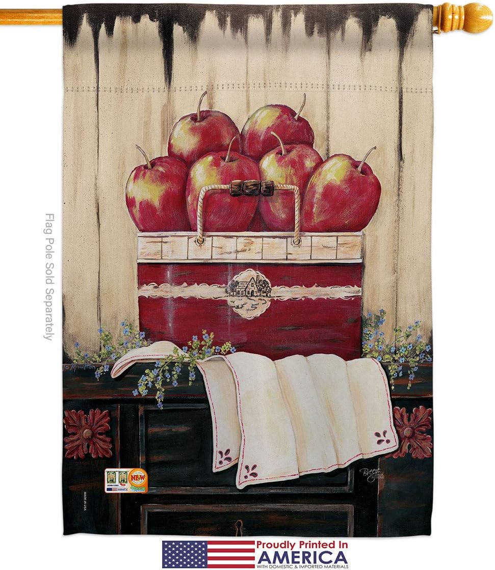 Ruby Red Country Apple House Flag Dowel Set Food Fruit Pineapple Strawberry Watermelon Tropical Aloha Summer Small Decorative Gift Yard Banner Made In USA 28 X 40