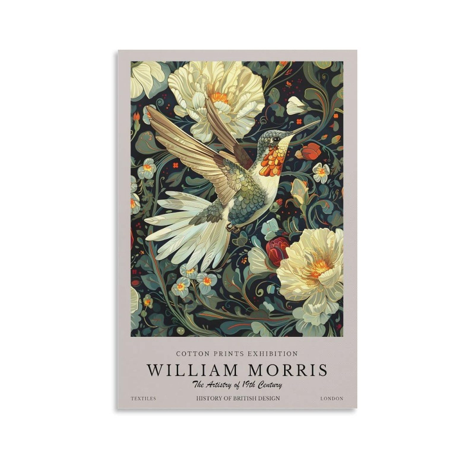 William Morris Hummingbird Flower Plant Art Poster Canvas Wall Art Farmhouse Gallery Aesthetic Room Decor For Bedroom Bathroom 20x30inch(50x75cm)