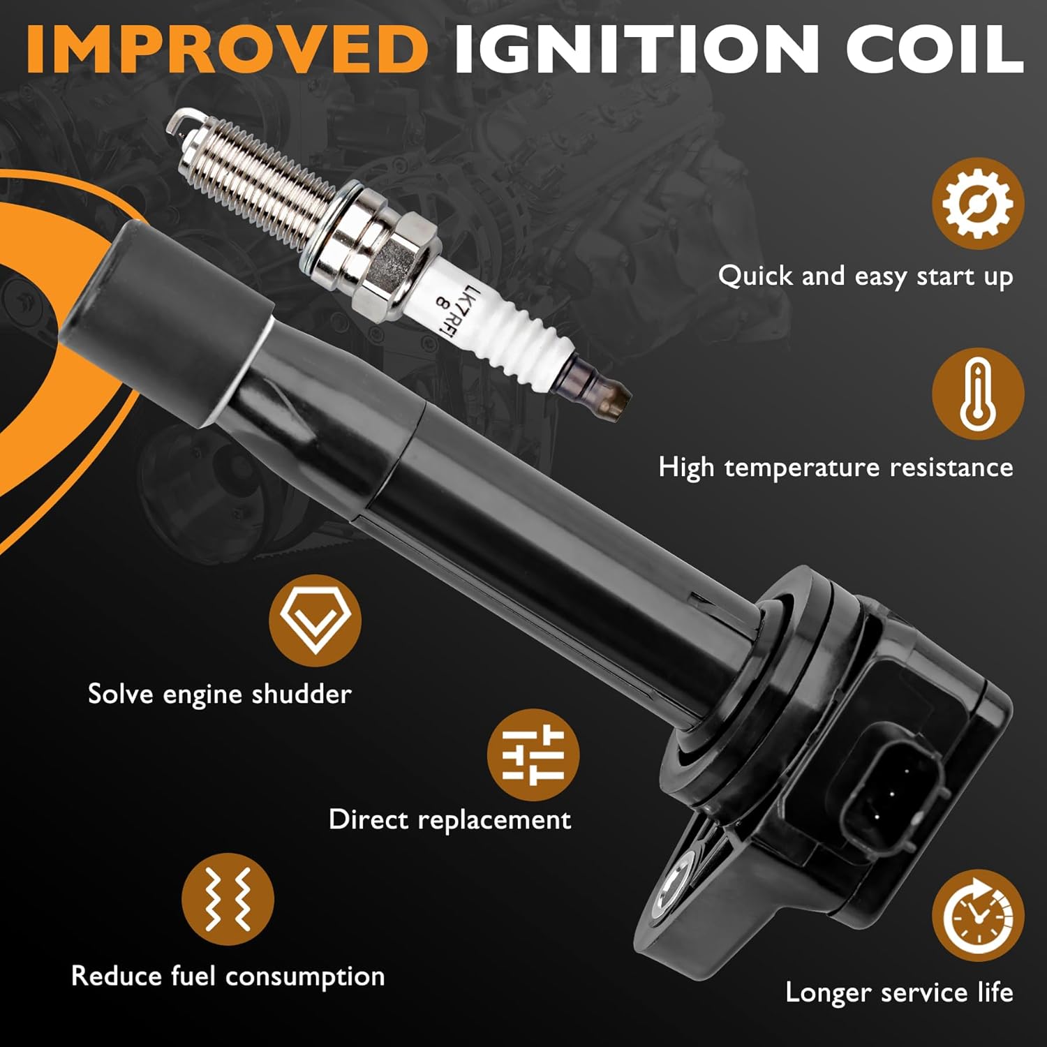 HQPASFY UF603 Ignition Coils & Iridium Spark Plugs Set of 6 Compatible with Honda Odyssey Accord Crosstour, Acura RL TL TSX ZDX MDX RDX Replace# C1624, GN10426, 5C1681, E1103