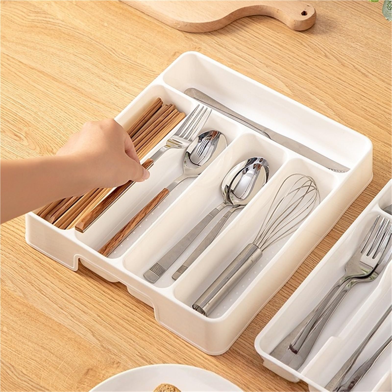 Lot de 2 organisateurs tiroir cuisine avec séparateurs réglables, boîte rangement for ustensiles (couteaux, fourchettes, cuillères, baguettes), plateau intégré Pour Ustensiles(Black,17.7x27x4.5cm)