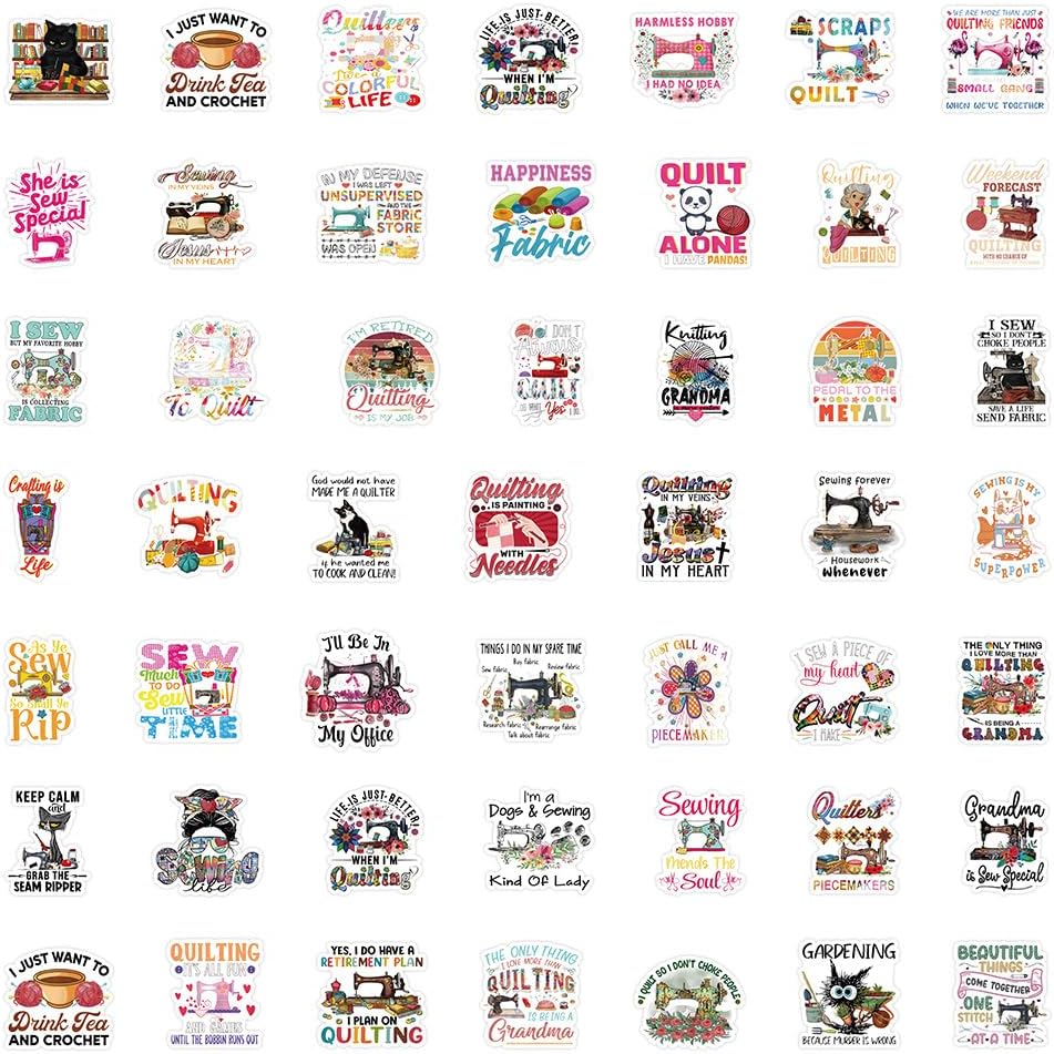 50Pcs Quilting Stickers -Sewing Stickers Waterproof Vinyl Removable No Residue Stickers, for Skateboard Fridge Laptop Phone Luggage, Suitable for All Ages (Sewing) image 3