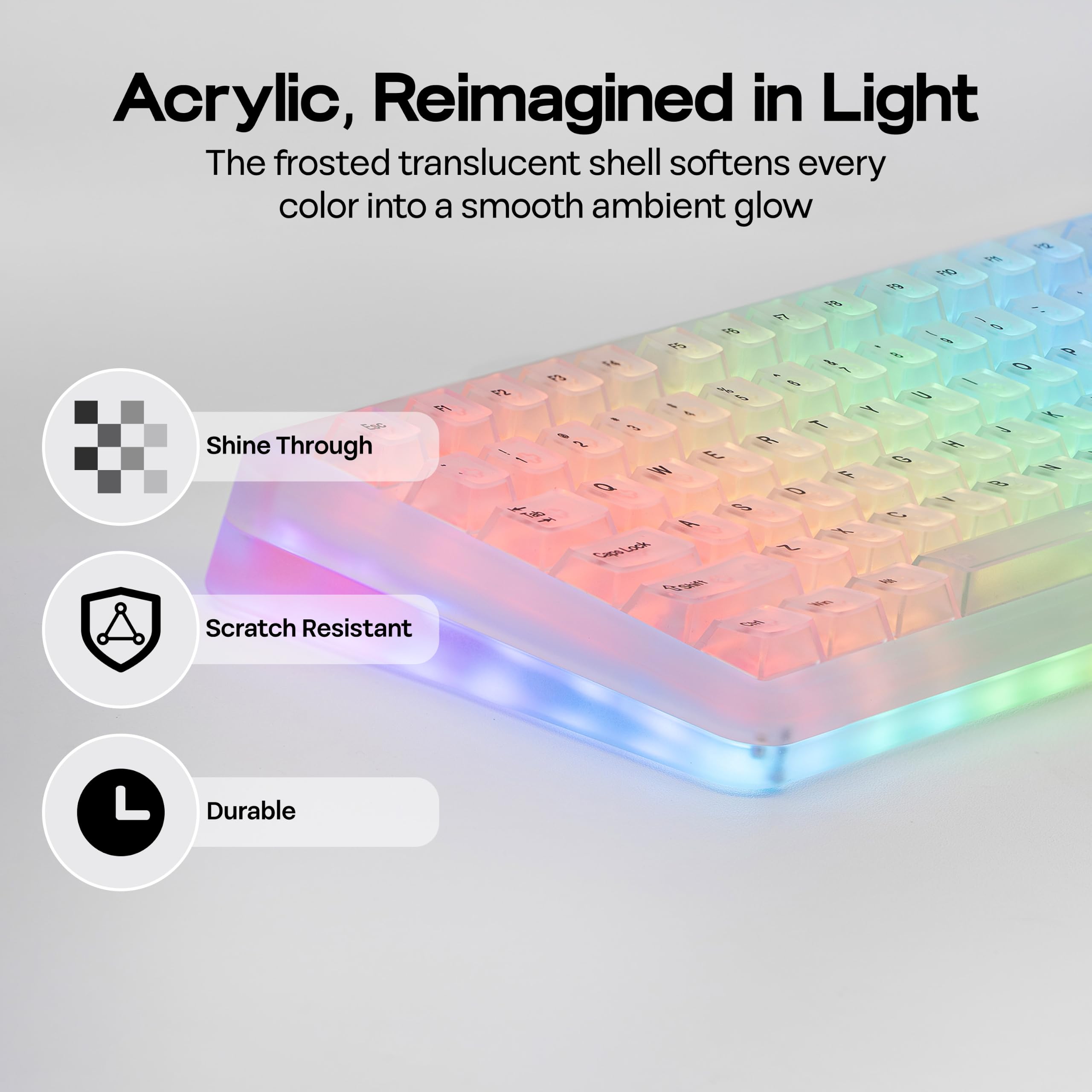 KiiBoom Phantom81 V4 Clavier mécanique en acrylique semi-transparent, joint crémeux, 75 % sans fil, avec batterie de 8 000 mAh, RVB, remplaçable à chaud, Shine Through, NKRO, Win/Mac (transparent)