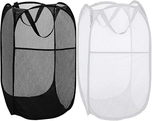 Miniatura 19 de BATTOO Cesta de lavandería emergente de malla fuerte de lujo con bolsillo lateral, plegable para cuarto de lavandería, baño, habitación de niños