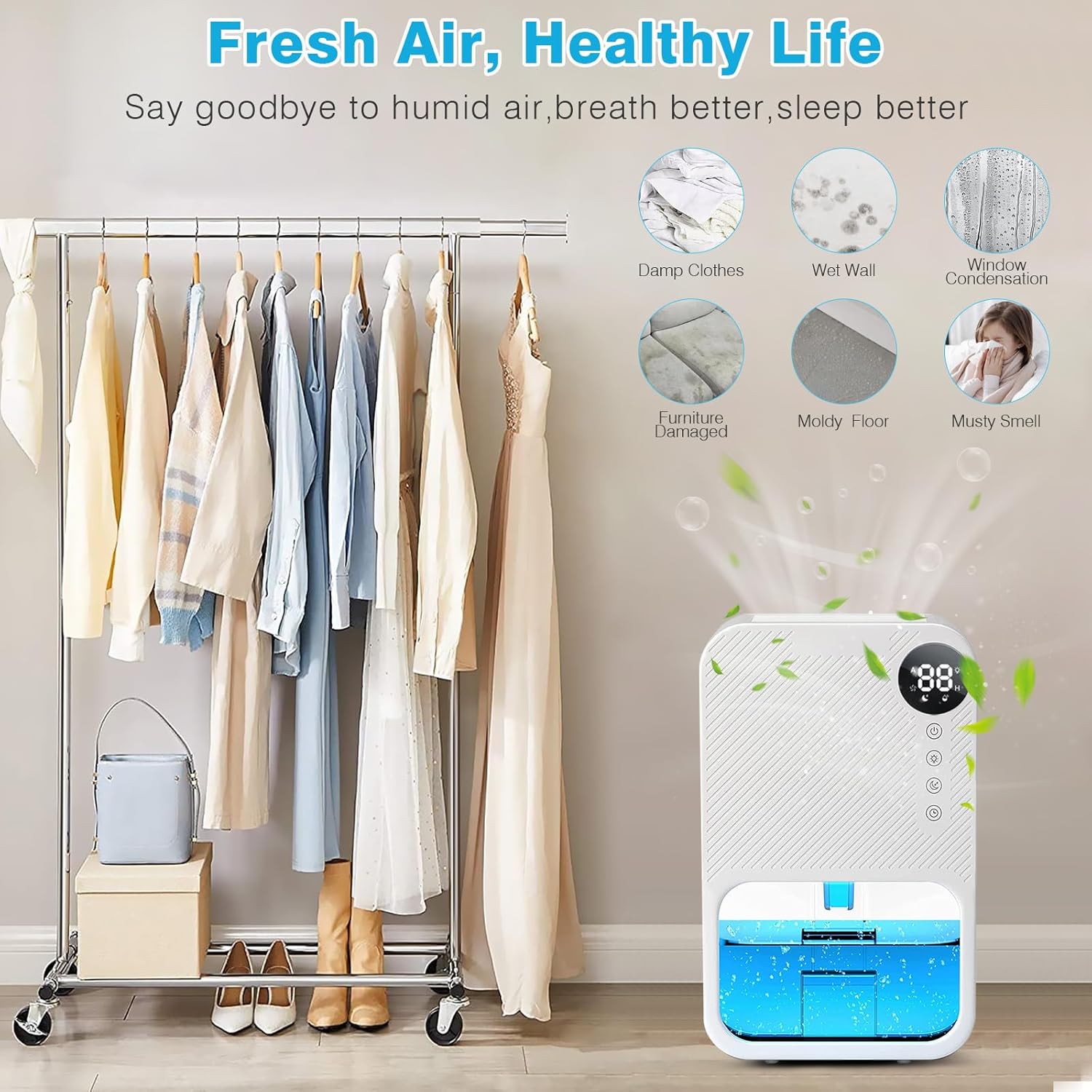 Dehumidifiers for Home with Digital Humidity Display, 37oz Basement Dehumidifier with 7 Colour Led, Auto Shut-Off,Timer & Laundry Dry, Small Dehumidifier for Bedroom,Bathroom,Basement,RV,Office