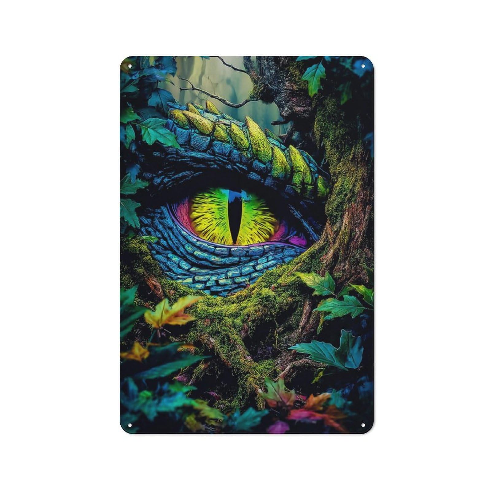 Junmoney Dragon's Eye In The Forest -5 Character Decorative Tin Plaque 30X20cm Featuring Small Space Decor For Bedroom, Kitchen, Office Or Living Room