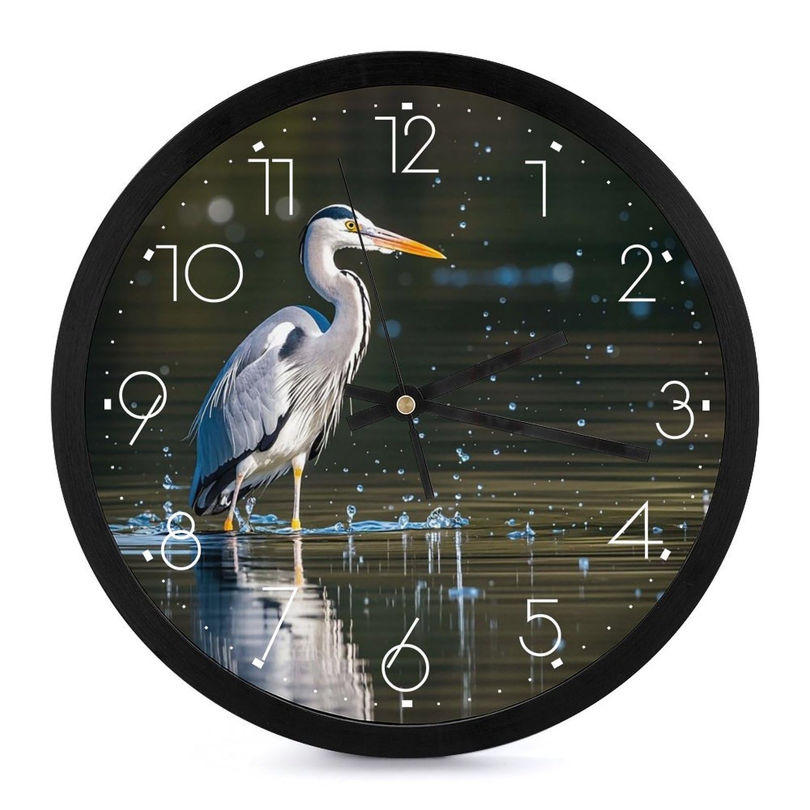 Horloge salon héron gris moderne, décoration murale zen et silencieuse pour la maison