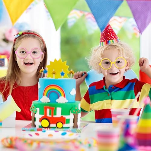 Miniatura 5 de Flutesan 30 gafas de juego para niños a granel para fiestas de niños, gafas falsas coloridas de mago, gafas redondas, marco sin lentes para niños