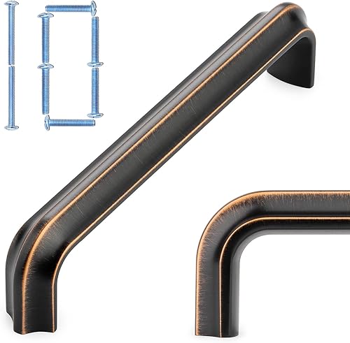 Miniatura 1 de KOOFIZO Paquete de 10 tiradores de gabinete, manijas de bronce aceitado para muebles, distancia entre tornillos de 5 pulgadas5.039 in, herrajes