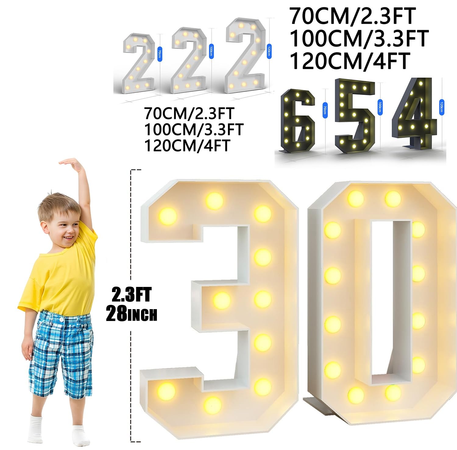 28in/40in/48in Duże numery mozaikowe Dekoracje na ukończenie szkoły Wstępnie wycięte ramki Zestaw podświetlanych numerów Numer na przyjęcie z okazji ukończenia szkoły(2029,70CM/2.3FT)