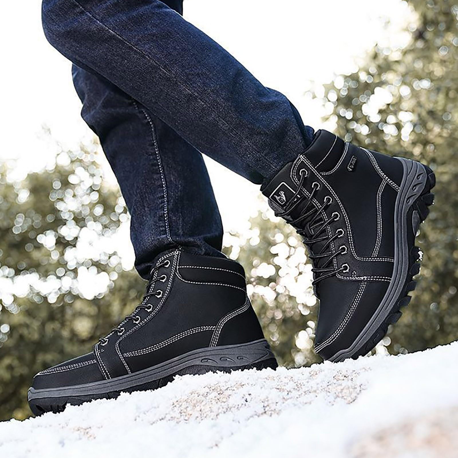 Generisch Bottes de neige d'hiver pour homme avec semelle antidérapante, design anti-collision, couche intérieure en peluche douce, bottes de randonnée thermiques pour temps froid