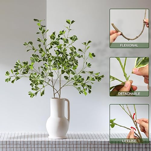 Miniatura 3 de EDIMENS 2 paquetes de ramas de ficus artificiales de 44 pulgadas, tallos verdes artificiales, hojas de ficus con bordes blancos, tallos de ramita de