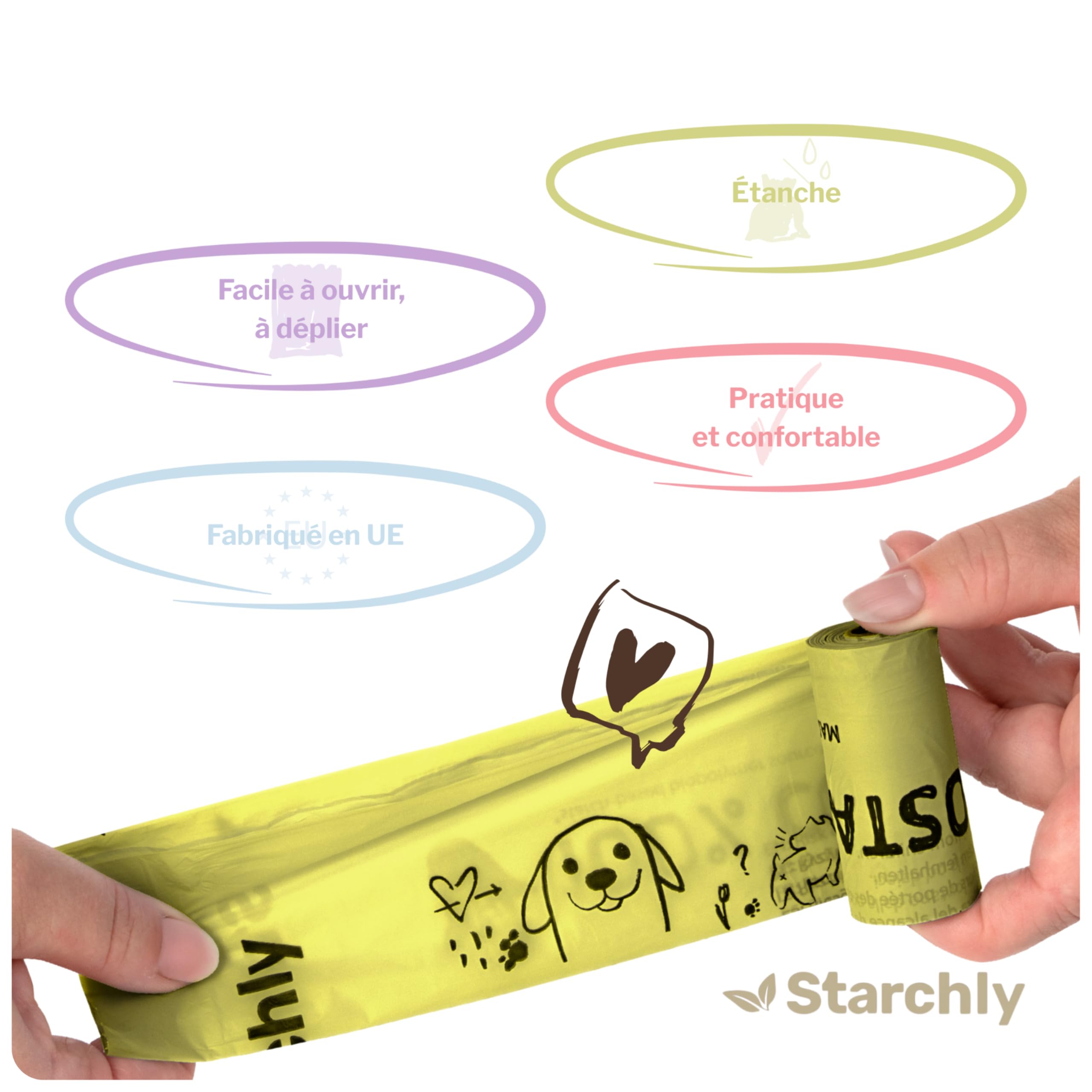 300 Sacs à crottes pour chiens - 20 rouleaux de Sacs pour déchets canins - bio et compostables en amidon de maïs - 15 par rouleau - Résistants à la déchirure, étanches, verts - MADE IN EU