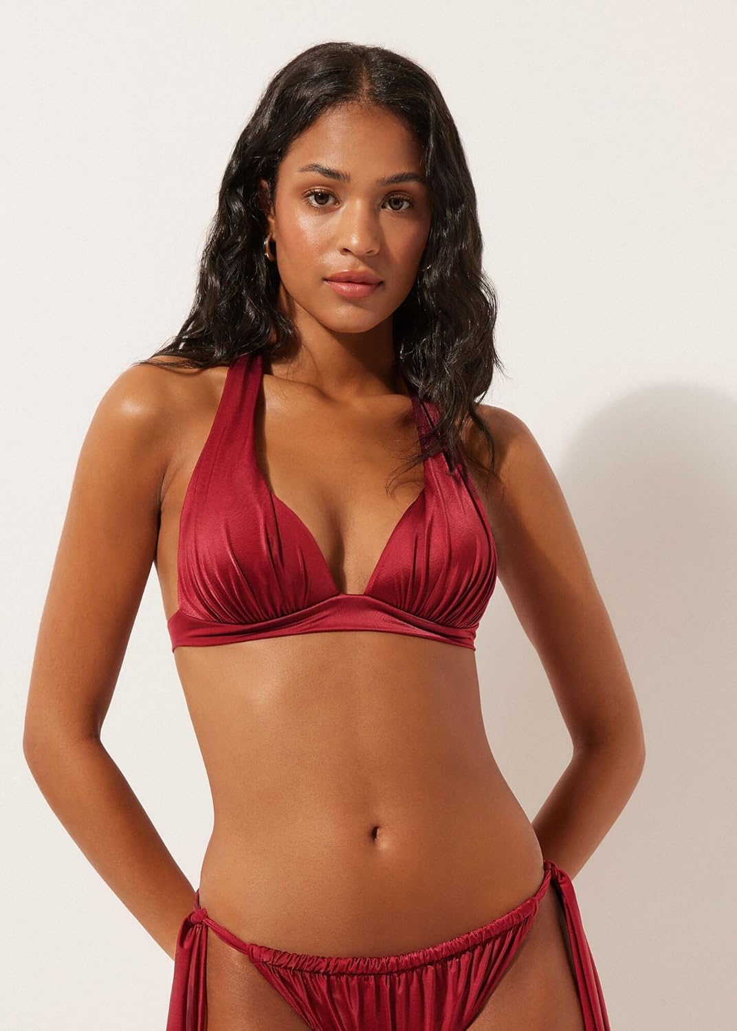 CALZEDONIA Woman's Graduated Padding Triangle Swimsuit Top Shiny Satin