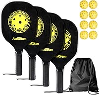 Vista 1 de Amicoson Paletas de pickleball - Juego de 4 paletas de madera, bolas para interiores y exteriores, agarre ergonómico, 8 bolas y 1 bolsa de transporte