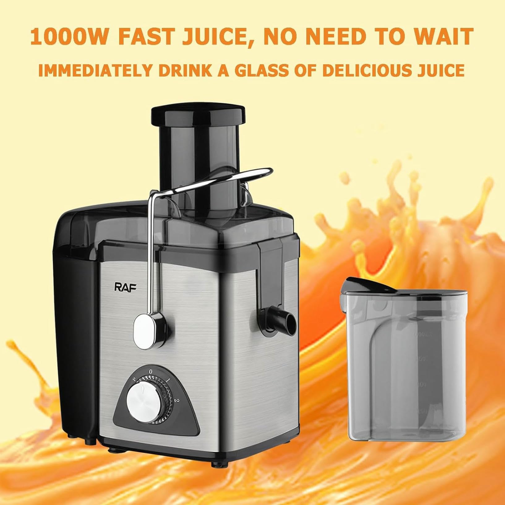 Exprimidor centrífugo de 1000 W: exprimidor rápido con 3 velocidades y antigoteo para Naranjas, Limones y pomelos.