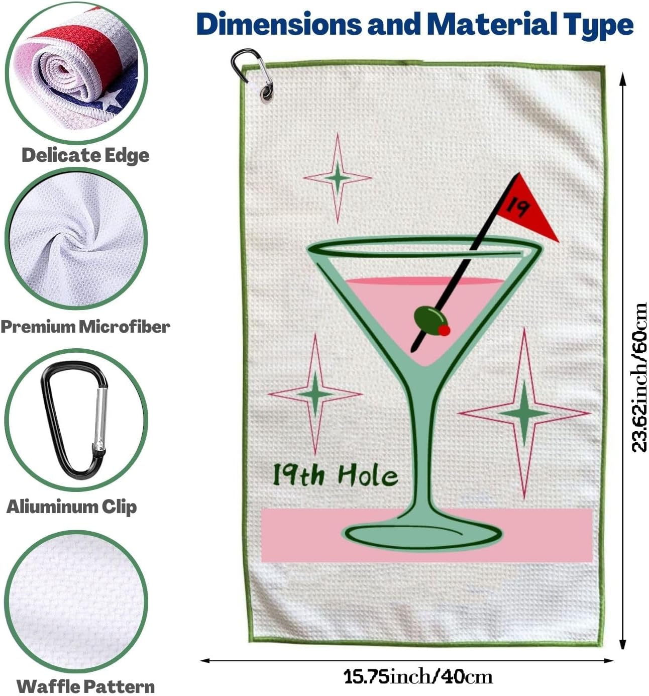Funny Golf Towel, Printed Golf Towels for Golf Bags with Clip, Golf Gift for Men Husband Boyfriend Dad, Birthday Gifts for Fan -19th Hole - Image 2