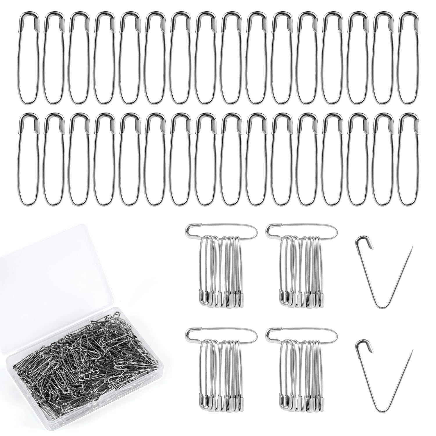 300pcs Safety Pins for Clothes, 0.94 Inch Silver Small Quilting Clothing Hijab Pins Tiny Mini Without Loop Sewing Accessories for Handmade Crafting Quilting Knitting Sewing Tag Trim Fastening Clip — image 1