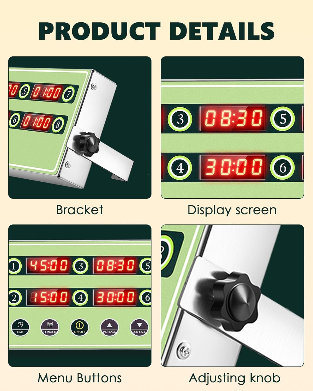 【2025 Upgrade】 8-Channel Kitchen Timer, Spolehli Commercial Multi Food Fryer Alarm Clock for Restaurant Cooking, Stainless Steel Digital Display (8 Channel)