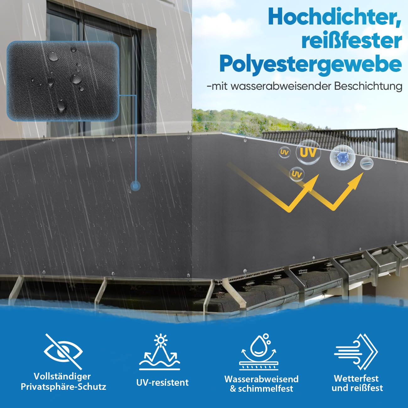 Sekey Balkon Sichtschutz Balkonabdeckung Balkonsichtschutz Balkonverkleidung blickdichte Windschutz 90 x 600cm, mit Ösen, Nylon Kabelbinder und Kordel, 100% Privatsphäre, Anthrazit