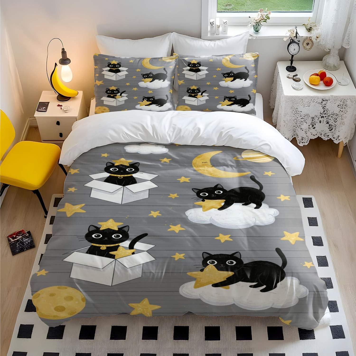 Housse de couette chat effet marbré 3D pour une ambiance de chambre cosy
