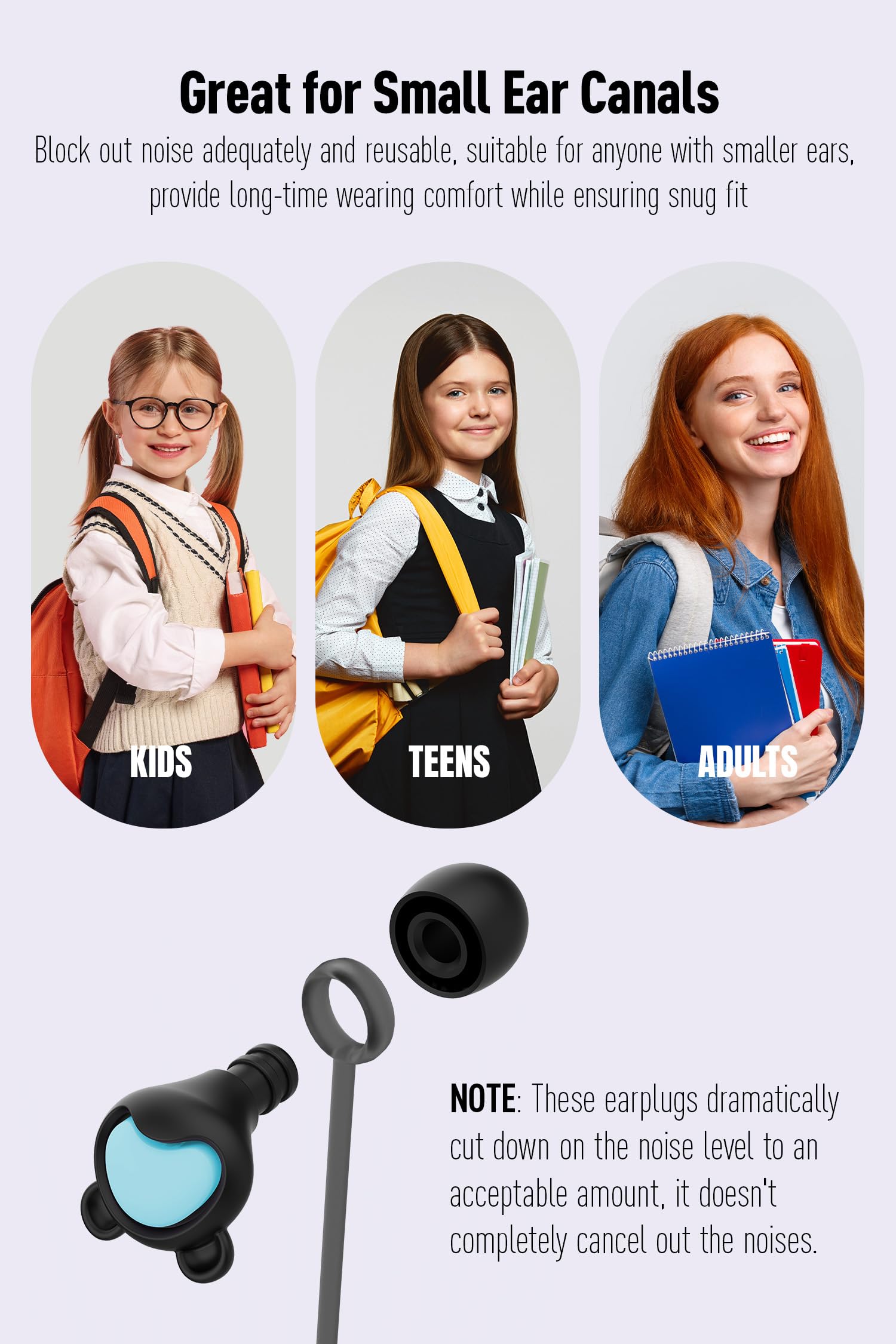Bouchons d'oreilles réutilisables pour enfants (6 à 12 ans) avec cordon, protection auditive pour enfants, anti-bruit, pour la concentration, les voyages, les concerts, la socialisation, les