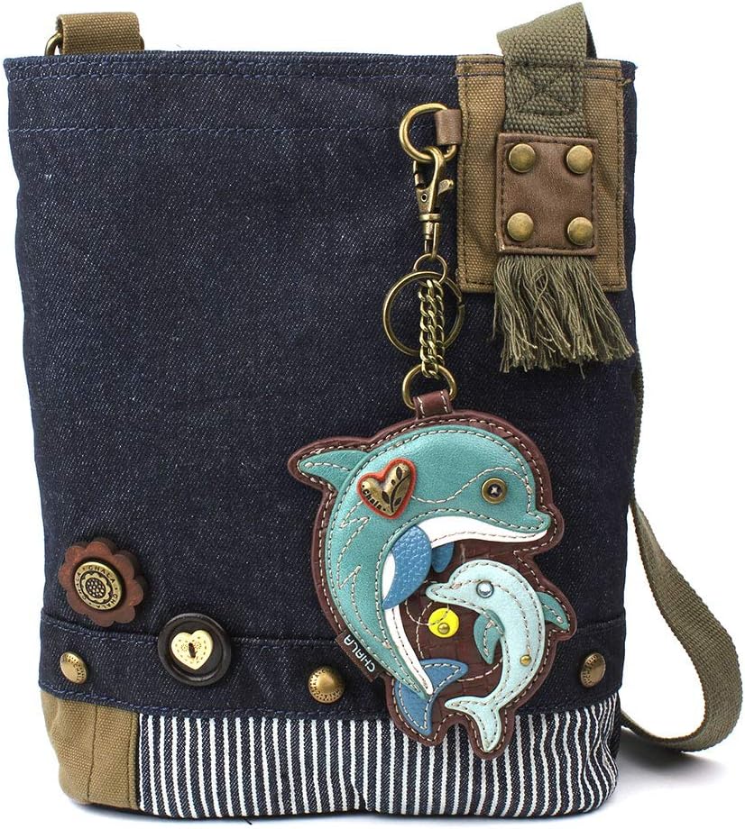 Chala Patch Cross-Body Women Handbag, Blue Denim Canvas Messenger Bag
