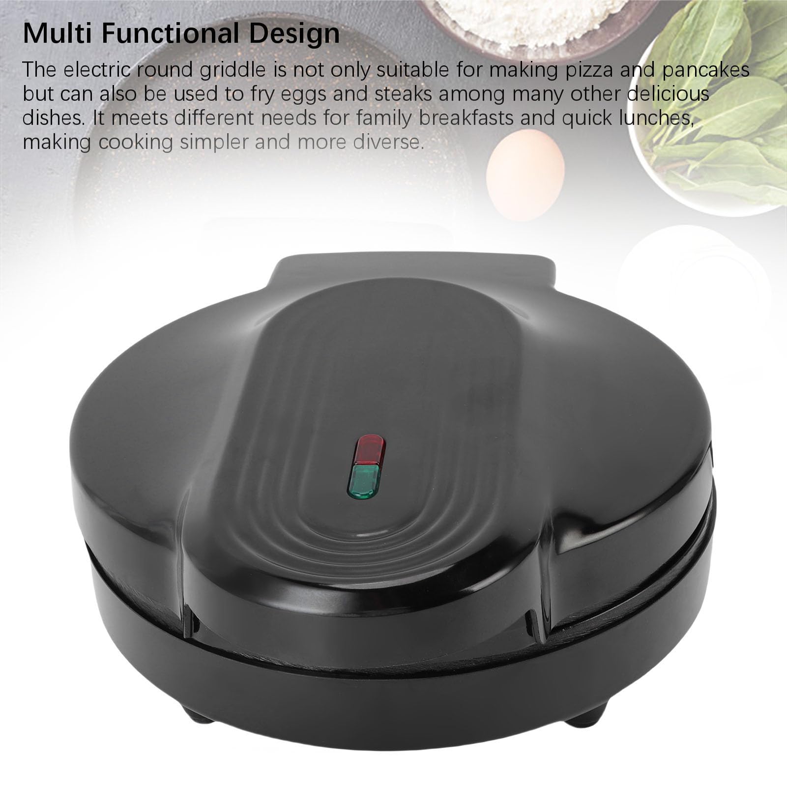 Plancha eléctrica redonda de 1000 W, máquina de pizza con calefacción de doble cara con placa de cocción antiadherente de 6.89 pulgadas, máquina de quesadilla para hacer pizza, panqueques 7