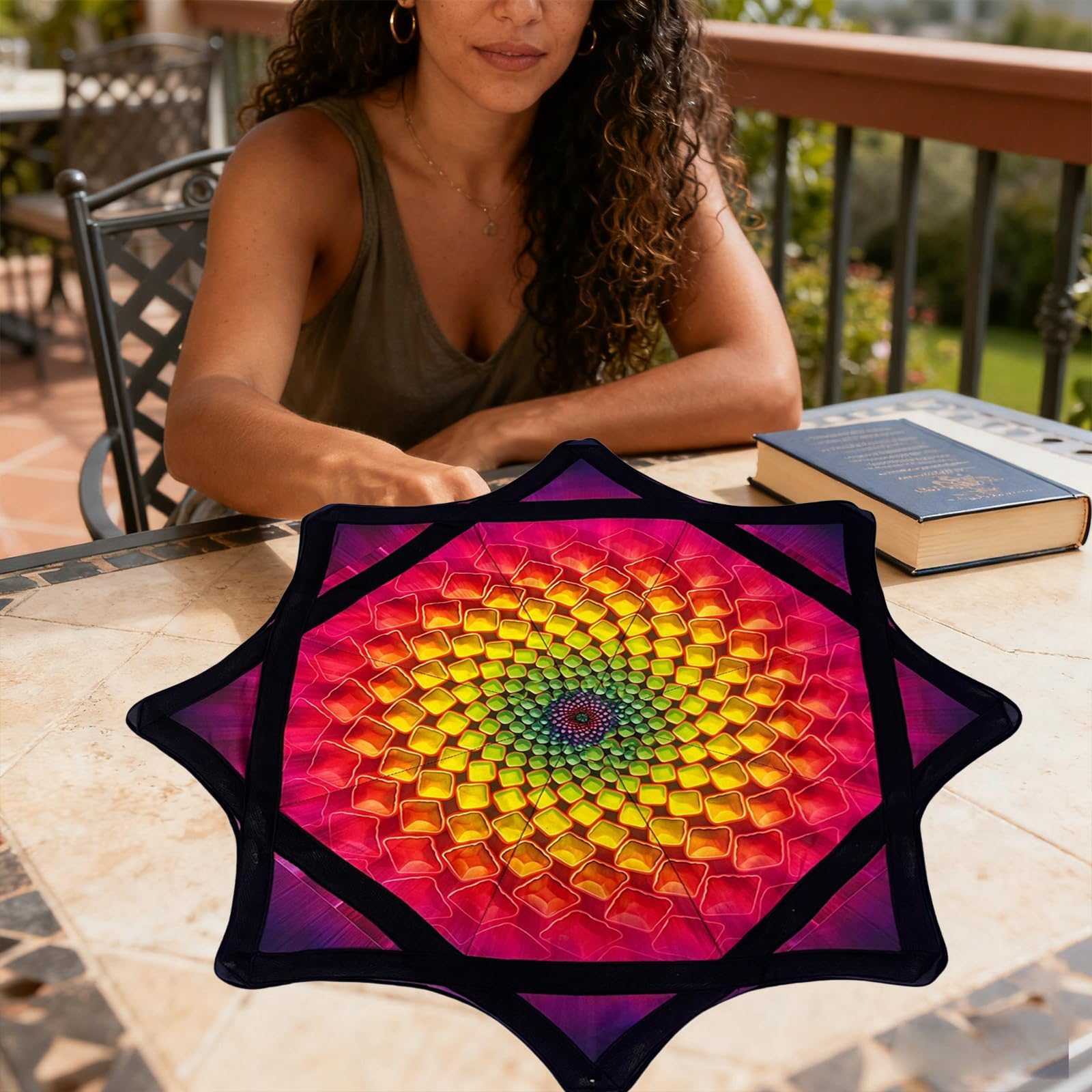 Tissu de Filature pour Débutant, Tissu de Filage Flow Star de 24 Pouces avec des Motifs Vibrants Double Face, Jouet de Jonglerie Rotatif du Bout des Doigts pour Enfants Et Adultes F