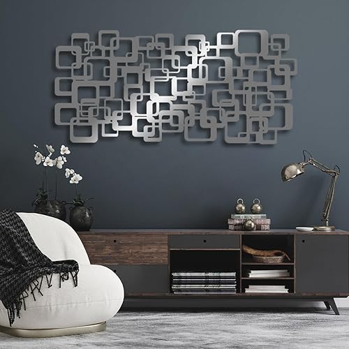 Miniatura 8 de Arte de pared geométrico de metal, decoración de pared abstracta y geométrica de metal, arte de pared de metal moderno de lujo, arte de pared