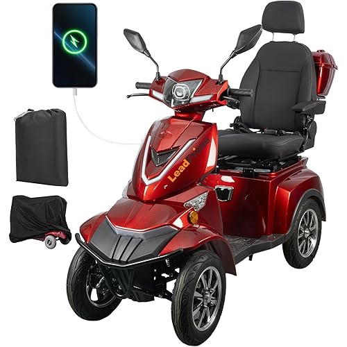 Heavy Duty Electric Mobility Scooter: Adults Seniors 1000W All Terrain 4 Wheel Powered Scooter - 500lbs Capacity, Travel 25-32 Miles Range, 15mph Fast Speed w/Safety Belt/USB Charger/Basket/Cover