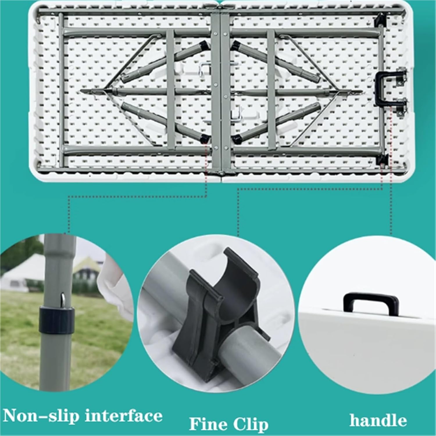 Adjustable Height Folding Dining Table, Plastic, Heavy Duty Camping Table with Easy Carrying Handle, Rectangle, Multipurpose, for Camping & Party Outdoor