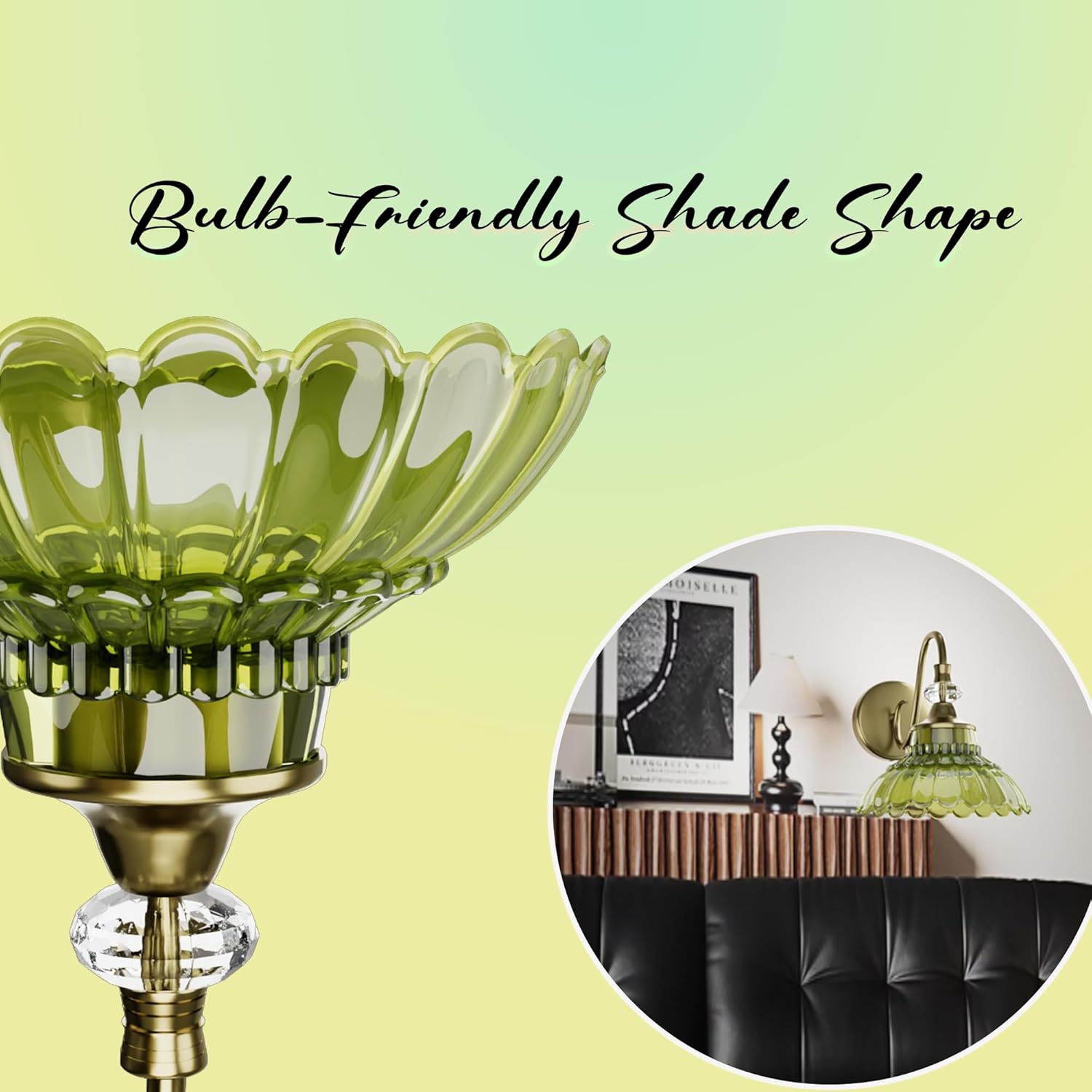 ASLONG Bathroom Light Fixtures, 1-Light Copper Vanity Light Over Mirror with Green Crystal Glass Shade, Bathroom Wall Lamp for Mirror Kitchen Living Room Porch