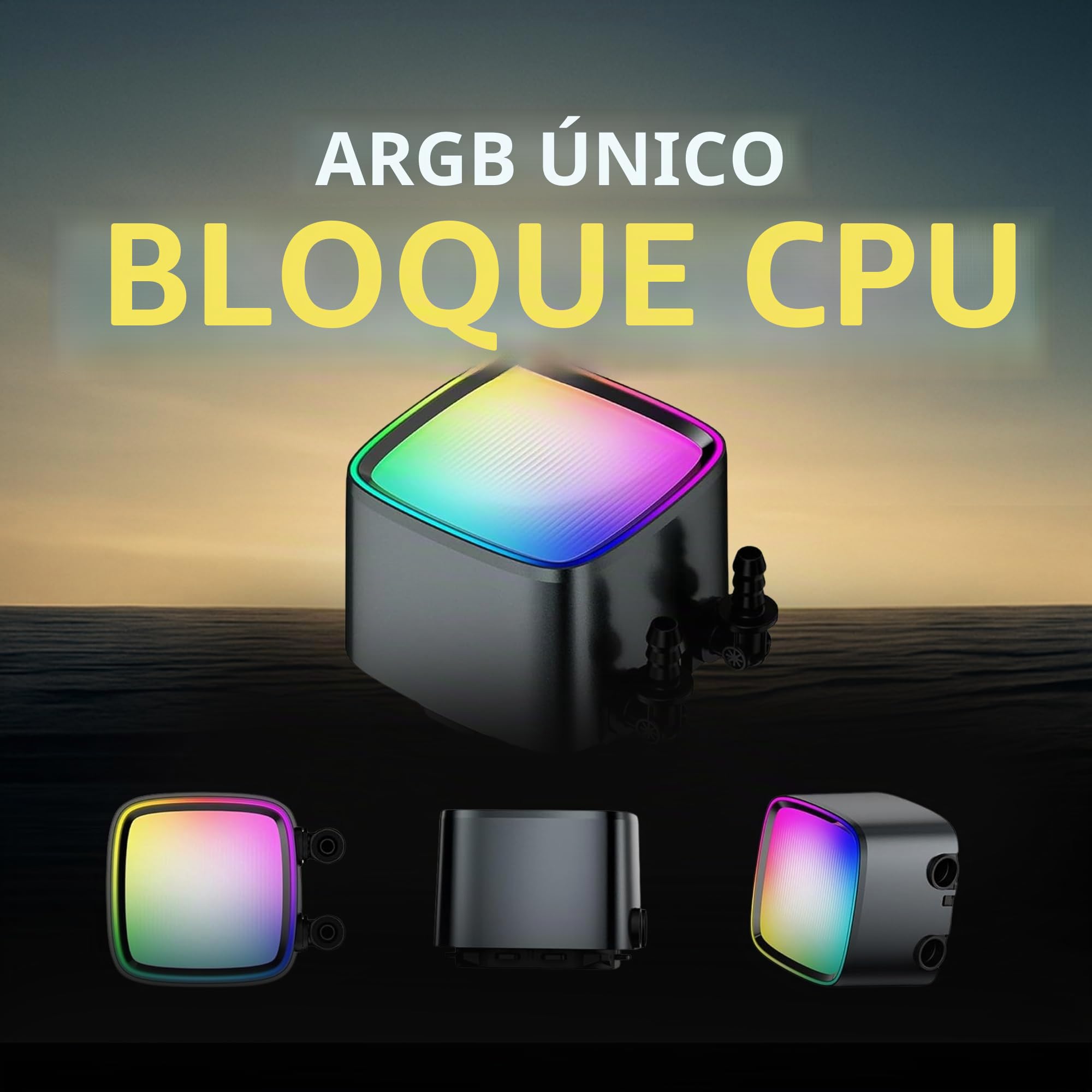 Geometric Future Eskimo Pro - Enfriador de agua líquido AIO CPU de 420 mm - RGB PWM Squama 2503B ventilador de 140 mm x 3 - Compatible con Intel® LGA 1700, AMD®AM5 - Negro (GEO-EP-42B)