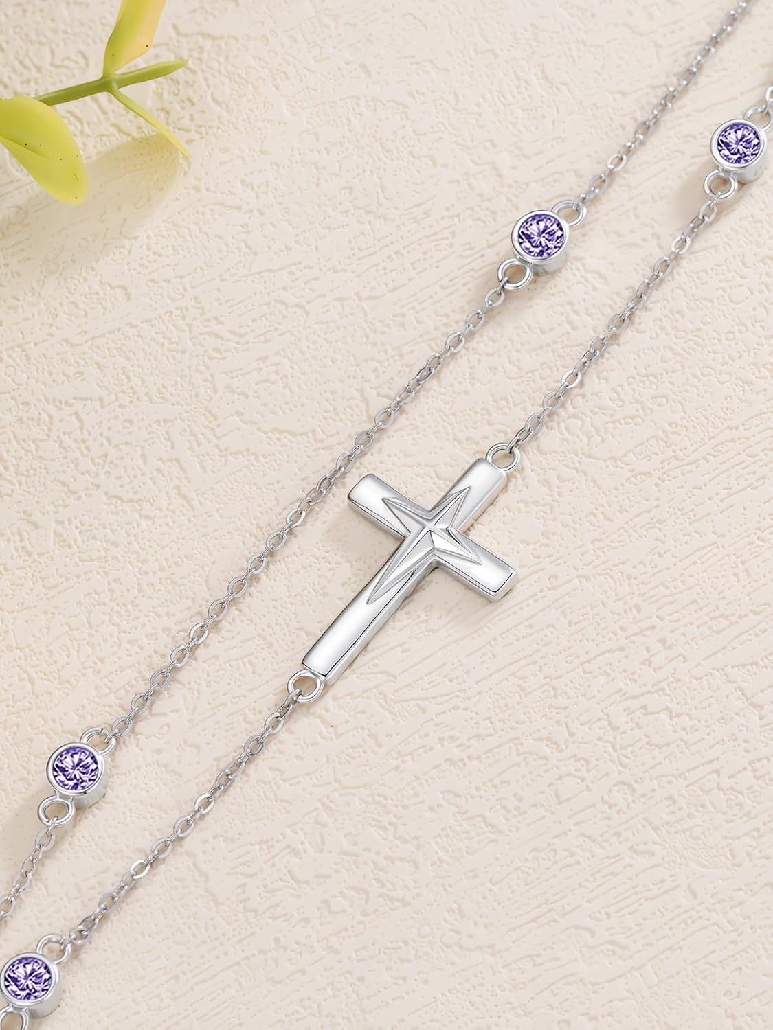 Dorunmo Cross Birthstone Bracelet Anklet for Women 925 Sterling Silver Birthday Jewelry for Wife Girlfriend Mom Her