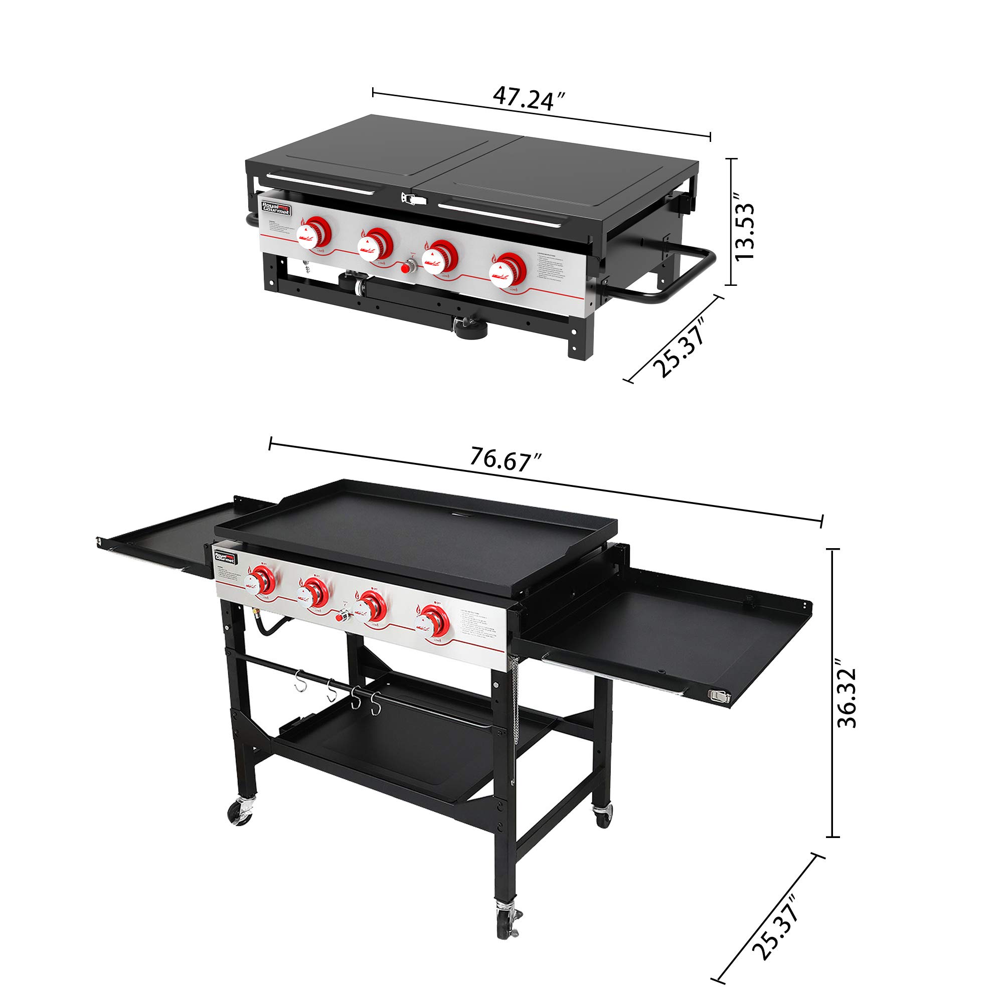 Royal Gourmet GB4000F 36Inch Flat Top Gas Griddle, 4Burner Propane BBQ Griddle with Top Cover