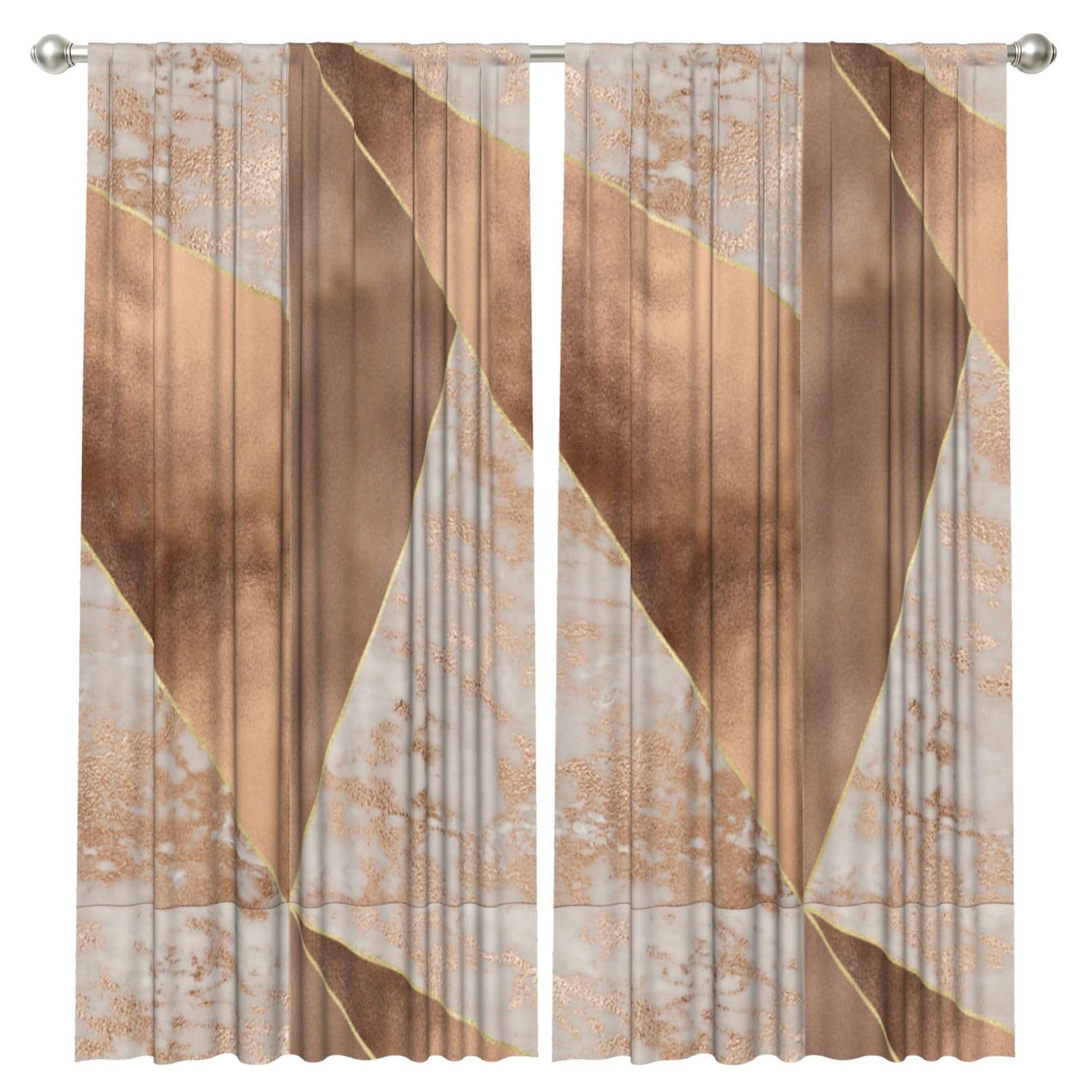InOmak Copper Foil And Blush Rose Gold Marble Triangles, 2 Panels Window Curtains 52 x 84 Inch Blackout Curtains for Living Room Bedroom