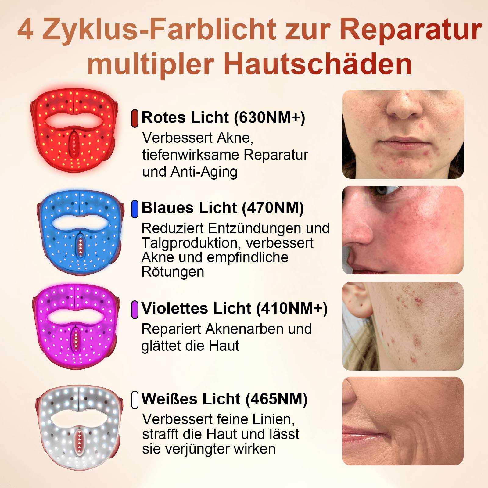 LED Maske Gesicht 4 Farben 64 Rotlichtlampe Gesichtsmaske Kabellose