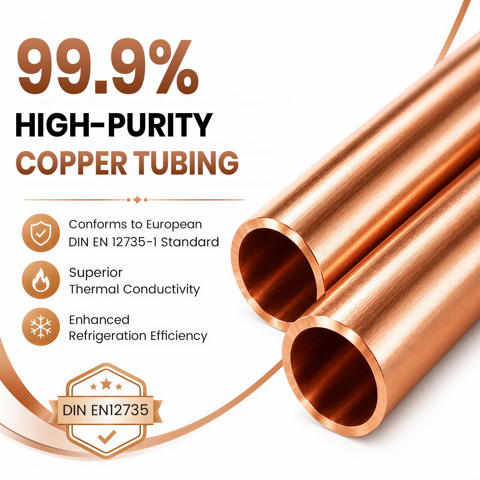 Kältemittelleitung 1/4" 3/8" Isoliertes Kupferrohr, Kältemittelleitung für Split-Klimaanlagen passend für R32, R410A und R407C (Länge: 2 m)