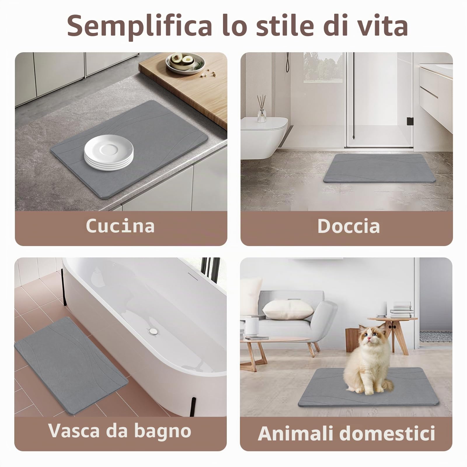 Daletu Tappetino da bagno in pietra, ad asciugatura rapida, grande, antiscivolo, super assorbente, tappetino da bagno per pavimento del cucina, piatti, piante o animali domestici