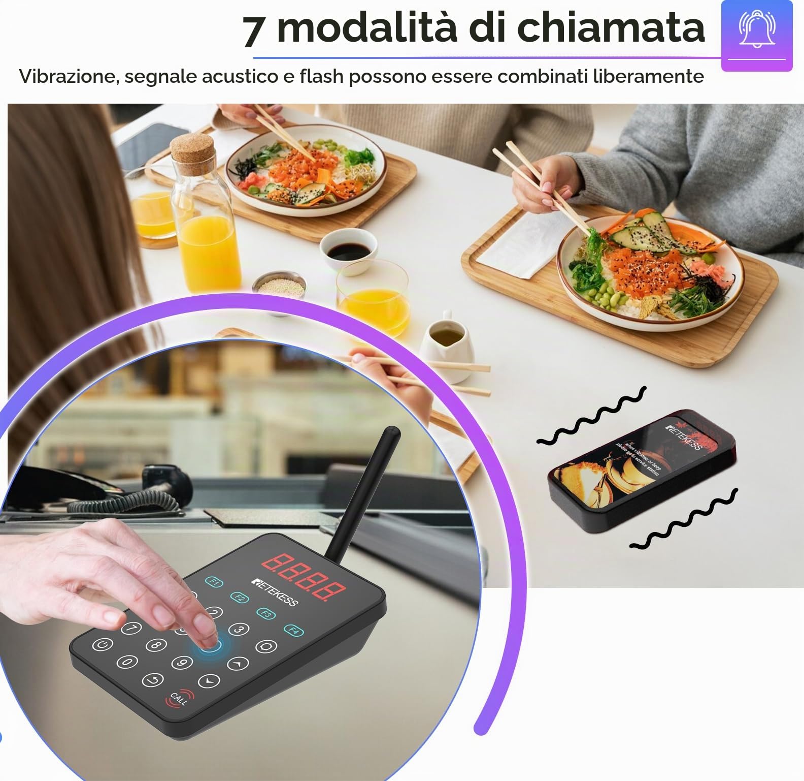 Retekess TD177 Cicalino Ristorante, Pager Ristorante, 10 Cercapersone | per Caffè, Food truck, Bar, 500M All'Aperto, Compatibile con il PC, Allarmi Fuori Gamma, Funzione Conto Alla Rovescia