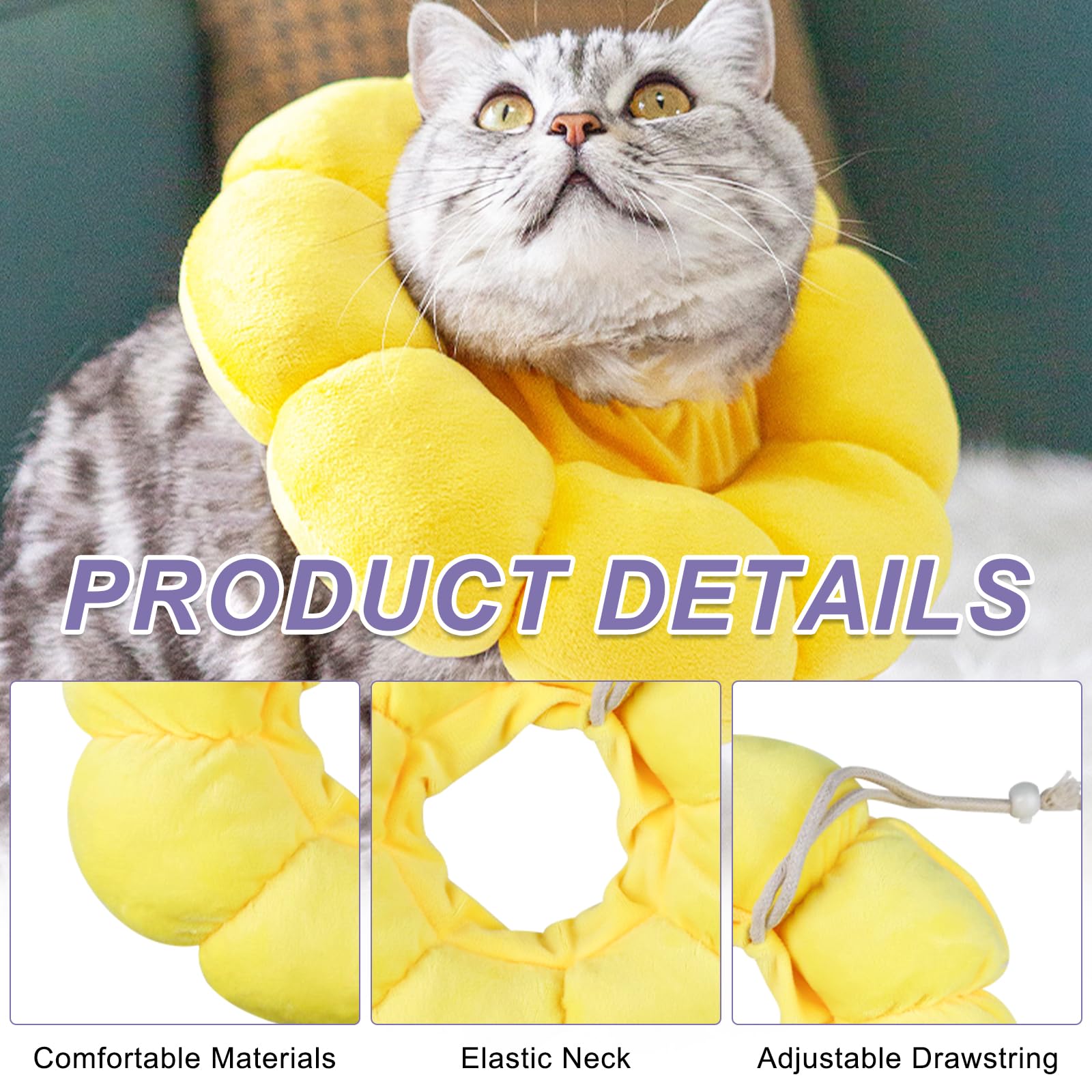 Newpop Collar Isabelino Gato, Collares Protector para Gatos, Collarin Gato de Girasol, Cono Suave del Cuello Mascotas, para Gatitos Perros Pequeños Cicatrización de Heridas Después de una Operación(M)