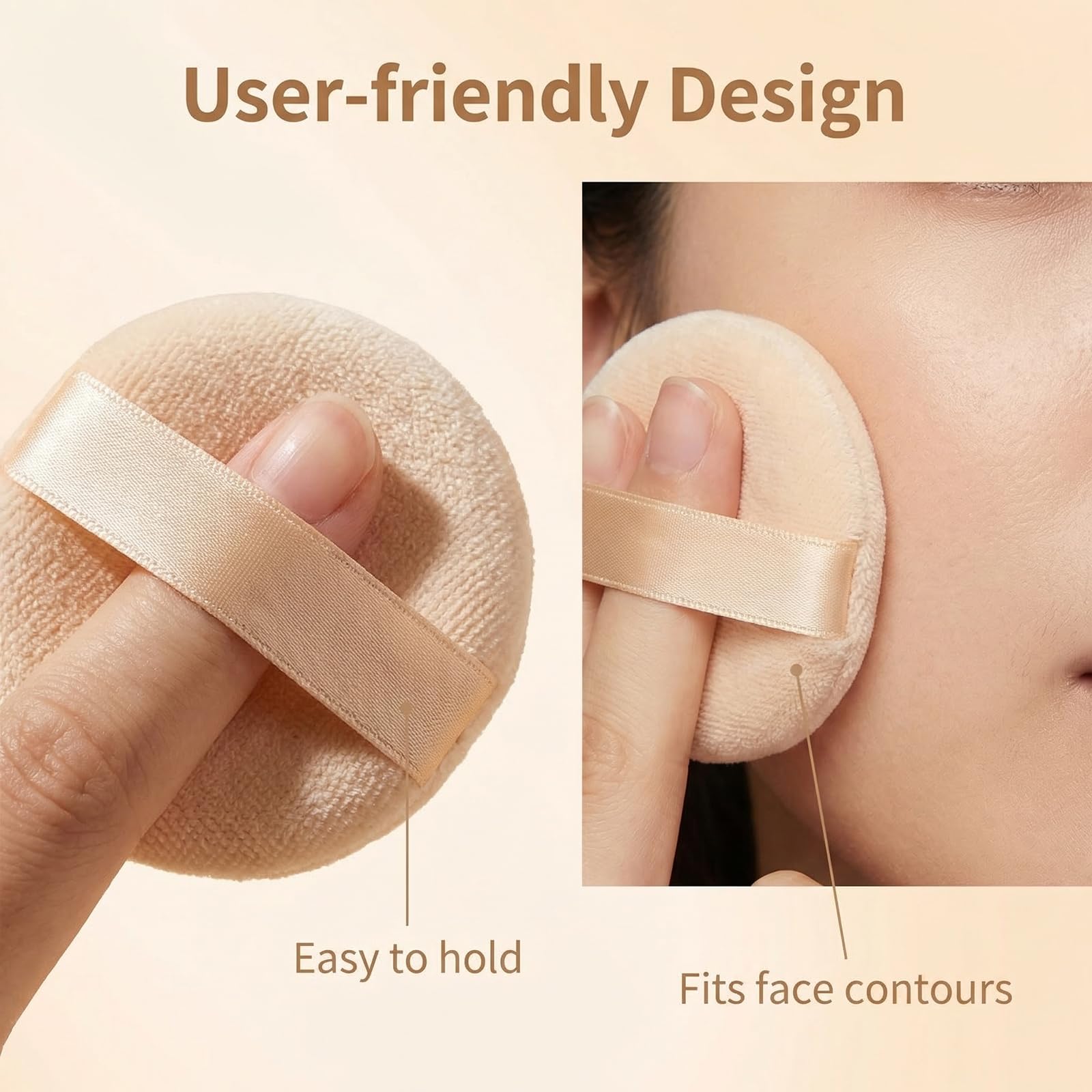 Runde Velour-Puderquasten mit Band, 8 cm, weicher Schwamm, Gesicht, Make-up, Kosmetik, loser Puderquaste, Foundation, Beauty-Werkzeug, 3 Stück (Beige)