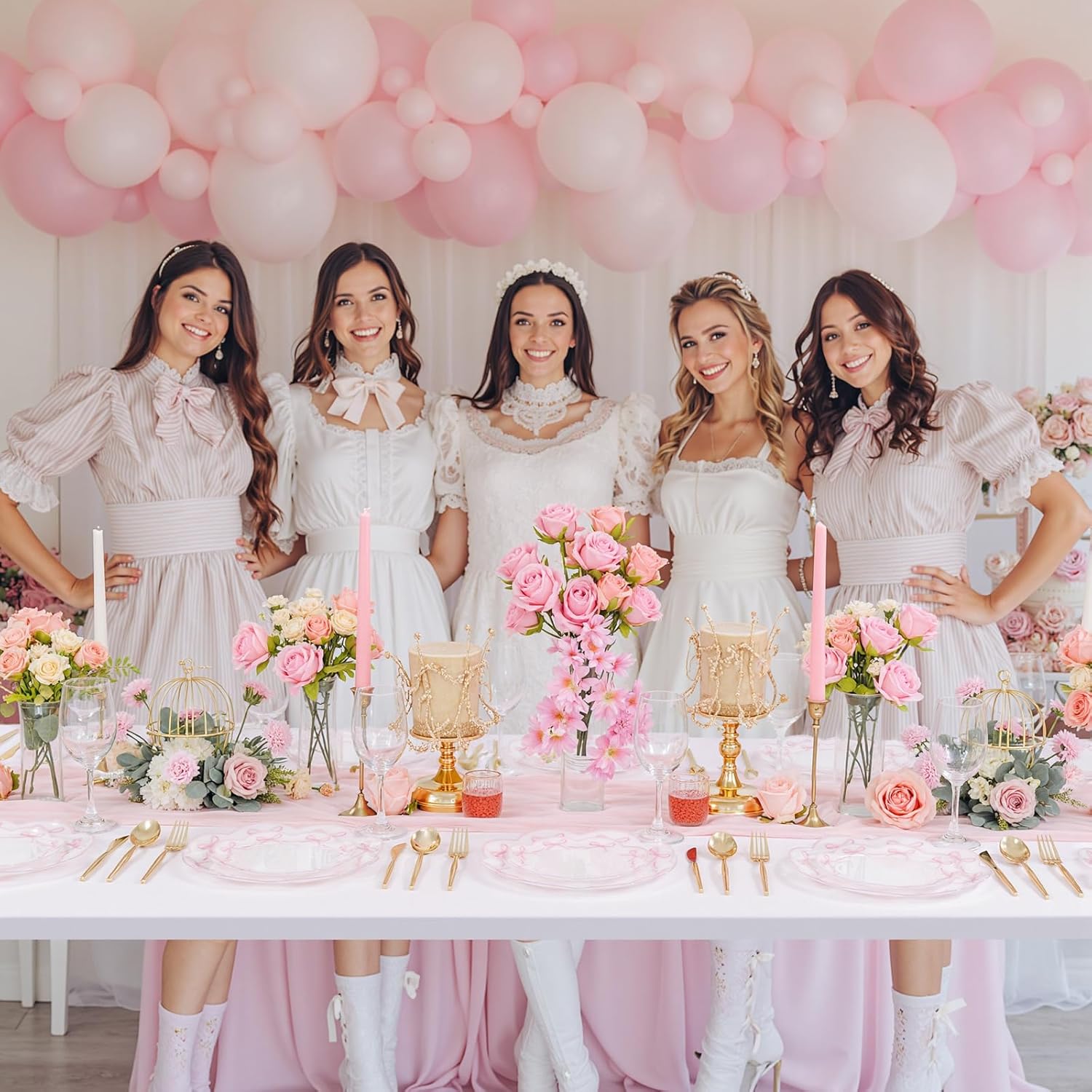 LIYH 60 Pcs Pink Bow Plastic Plates for Party - Pink Scalloped Scalloped Plates Disposable Heavyduty for Decorative Tableware for Holiday Party Decor Supplies - 10.25" Dinner & 7.5" Dessert Plate