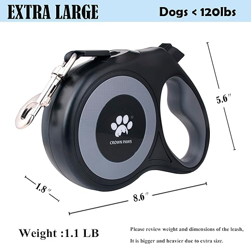 Miniatura 3 de Correa retráctil de 16 pies para perros extra grandes de hasta 130 libras, cinta de nailon sin enredos, color negro Dan24 XL