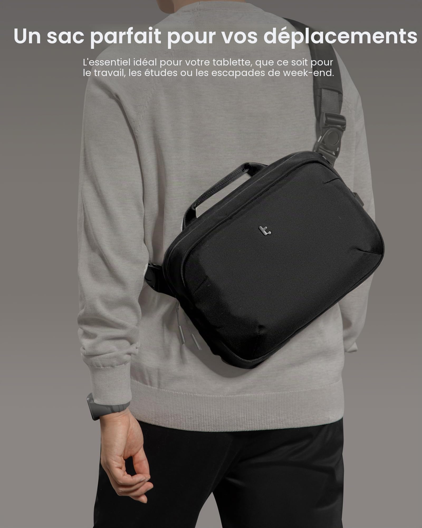 tomtoc Urban Sling Bag Sac à bandoulière pour 2024 11 Pouces iPad Pro M4 OLED, iPad Air M2 avec Accessoires, Espace de Rangement, Protection imperméable en Tissu Cordura Ballistic pour Voyage, Travail