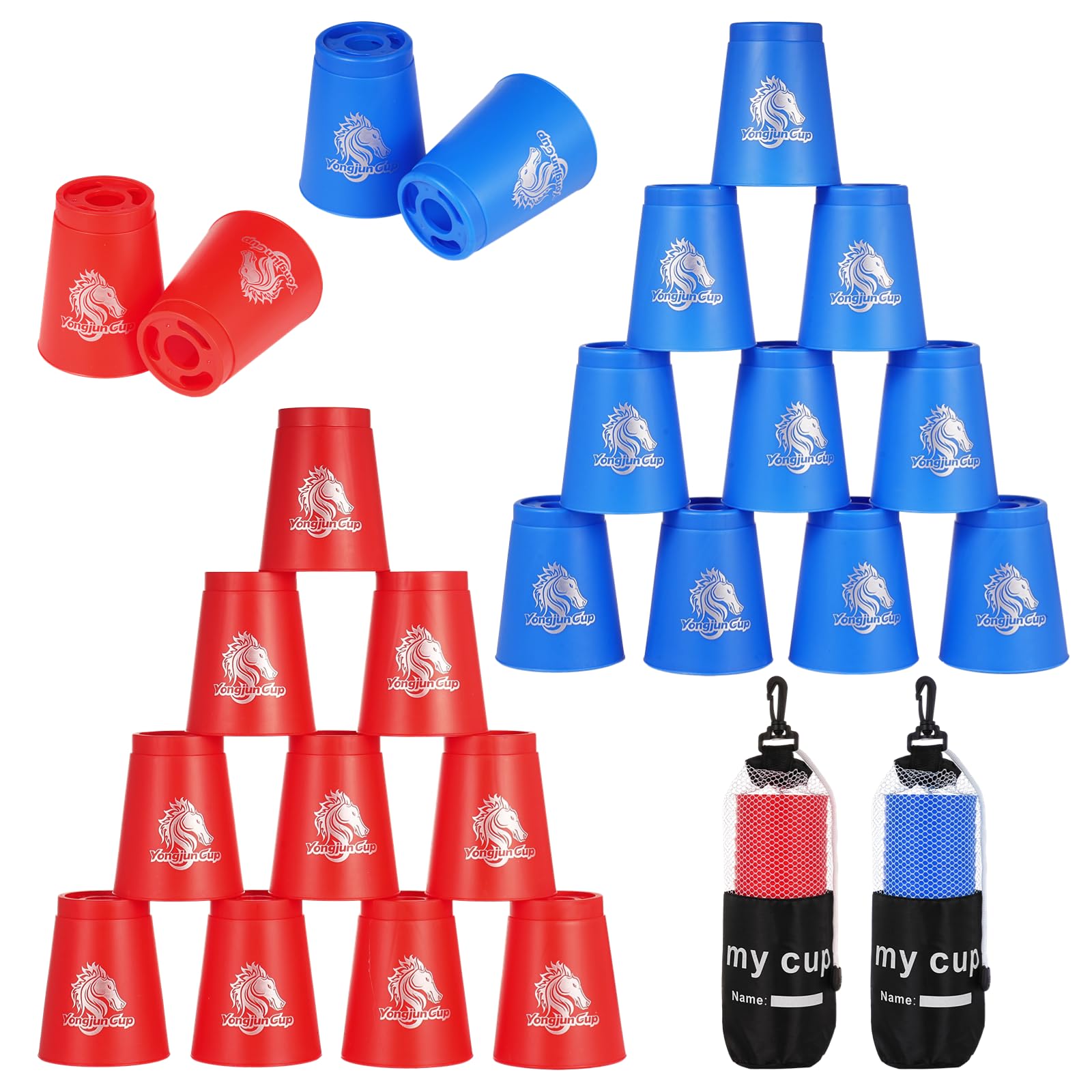 yeesport 24 Pcs Sport Stacking Cups, Sport Training Game for Challenge Competition, Plastic Stacking Cups, Classic Family Game for Kids and Adults, Blue+Red