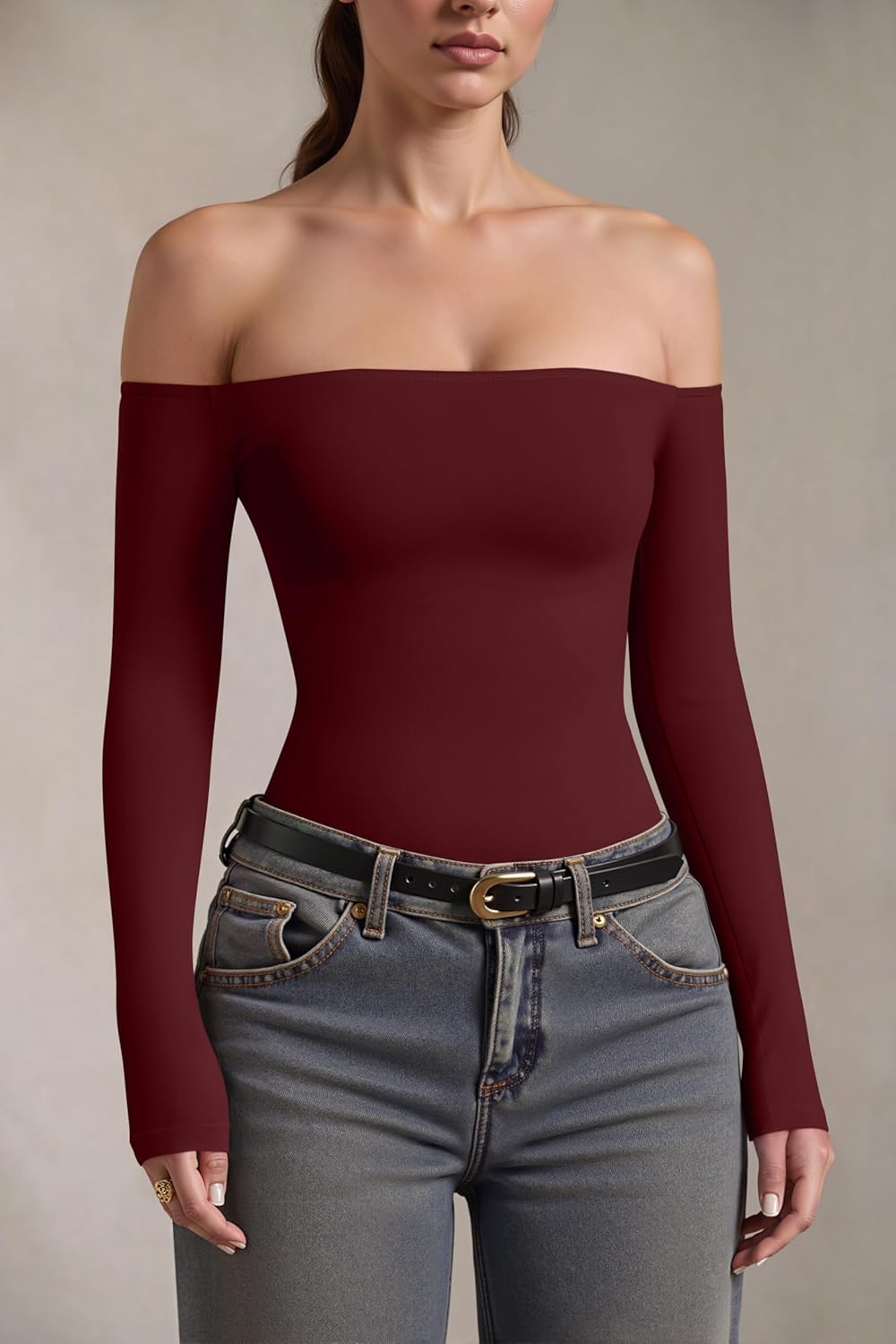 OQQ Bodysuits Womens Off-Shoulder Long Sleeve Seamless Shapewear Tops - Image 5